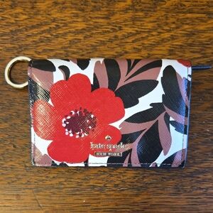 Kate Spade Compact Wallet With Key Ring In Red Poppy Field